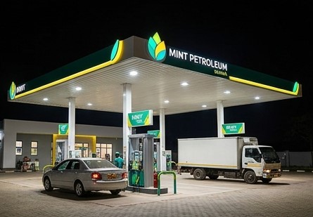 Mint Petroleum station at night